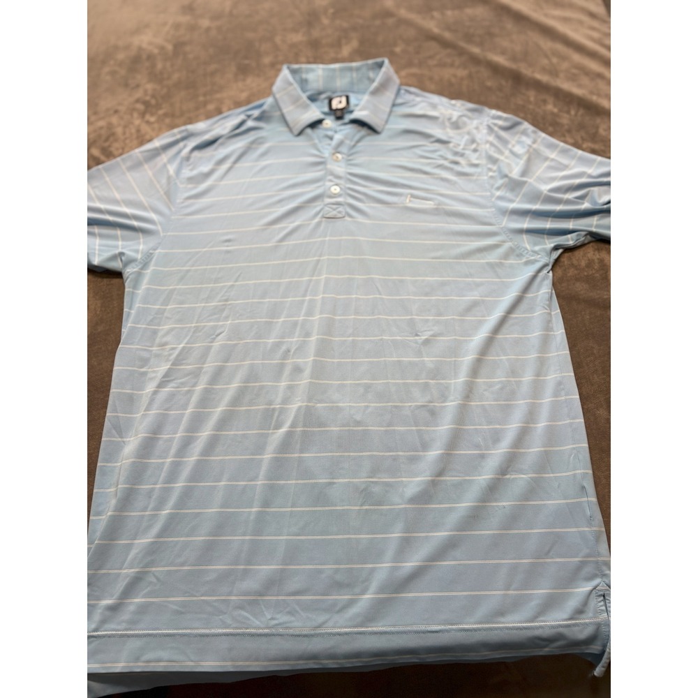 FootJoy Golf Polo Shirt Mens Large Blue‎ White Striped Golf Athletic